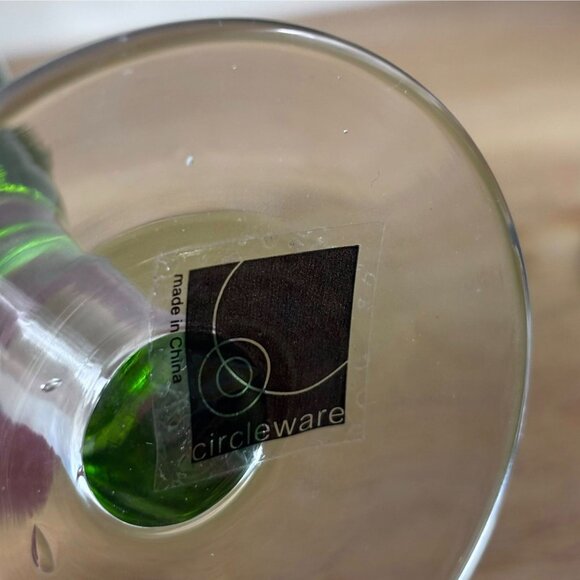 Vintage Blown Glass Goblet Set – Green Glassware Clear Stems (Pair) - Picture 10 of 10